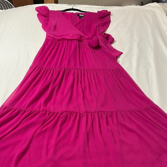 DKNY Pink Ruffled Tiered Maxi Dress - Picture 1 of 4
